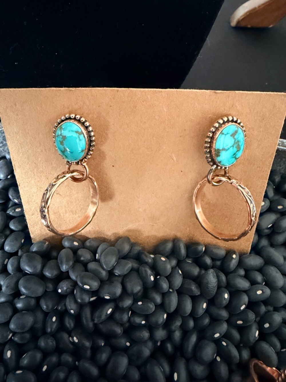 NWT Lone Mountain Turquoise & Copper Hoop Drop Earrings